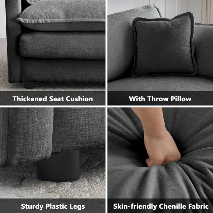 Luxury 3 Piece Sofa Set, 2 Pieces of Single Sofa and 1 Piece of 3 Seater Sofa, Modern Chenille Comfy Cloud Couches Set with 7 Pillows for Living Room Office, Grey