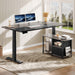 L Shaped Standing Desk with Power Outlets, 70.1" Electric Standing Desk Adjustable Height Sit Stand Corner Standing Desks Executive Desk with Drawers & Shelves, Grey + Black