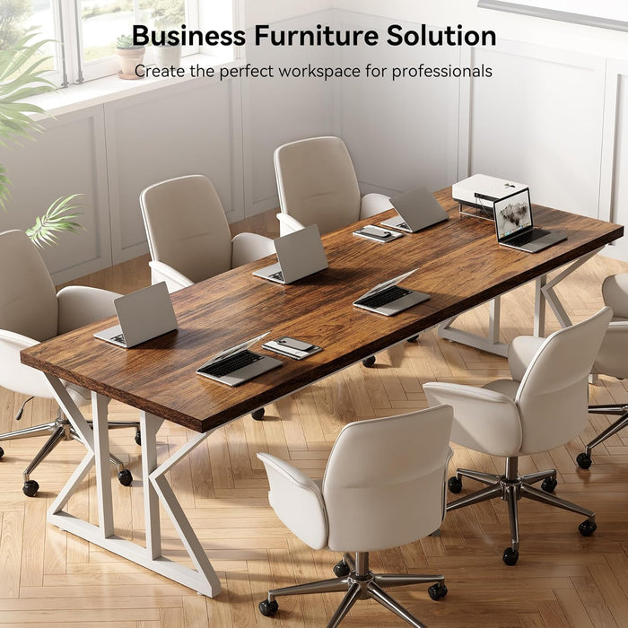 78.7 Inch Large Executive Desk, Modern Computer Office Desk, Wooden Writing Desk Study Table for Home Office, Rustic Brown-White