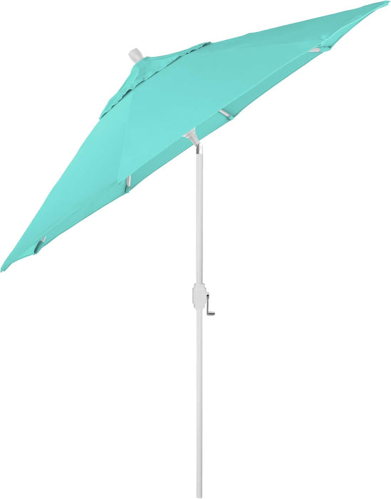 12-Year-Non-Fading, 9Ft Premium Sunbrella Patio Umbrella, Hand-Crank, Button-Tilt, White Frame, Aruba Fabric