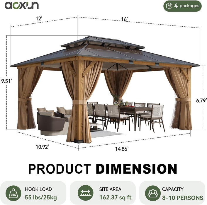 12x16 Weatherproof Cedar Gazebo With Polycarbonate Roof