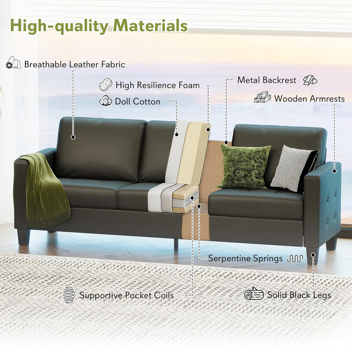 Black SeventyThreeInch ThreeSeater Sofa For Living Room