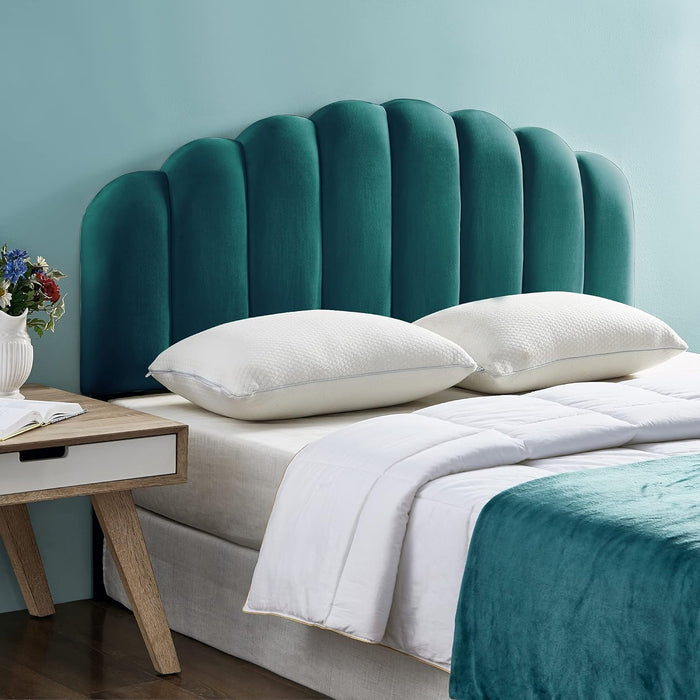 Tufted Velvet Upholstered Headboard Channel, Queen Full Size Bed Adjusted Height 42-50 Inch, Teal