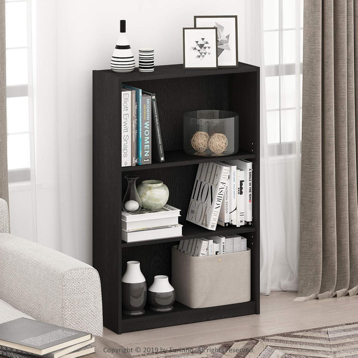 JAYA Simple Home 3-Tier Adjustable Shelf Bookcase, Black