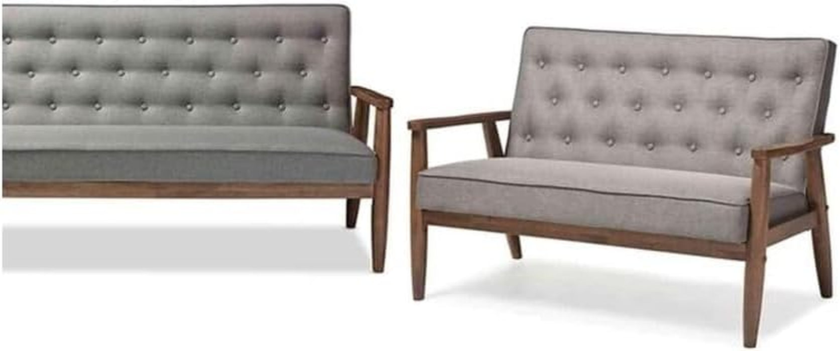 Nordic Haven Mid-Century Retro Modern Grey Fabric Upholstered Wooden 3 Piece Living Room Set, Includes - Sofa, Loveseat and Chair