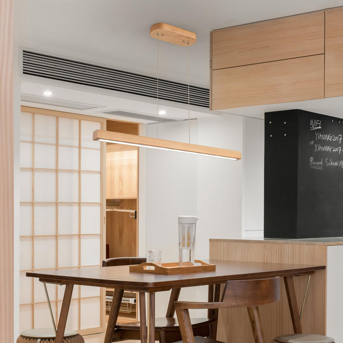39 Inches Natural Wood Dimmable PendantLight Fixture