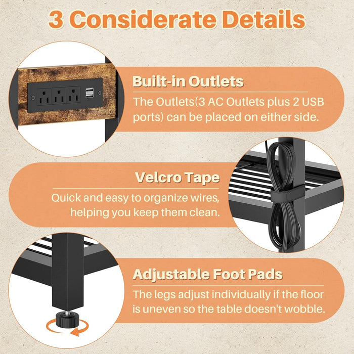 47'' Entryway Table with Outlets and USB Ports, Console Table with 3 Drawers, Sofa Table Narrow Long with Storage Shelves for Living Room, Couch, Hallway, Foyer, Kitchen Counter, Rustic Brown