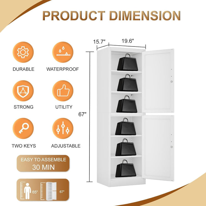 Tall White Metal Pantry Cabinet Sixtyseveninch Locking