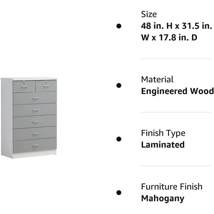 7-Drawer Grey Dresser with Top Locks