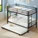Twin over Twin Bunk Bed with Trundle, Metal Bunkbeds with Ladder and Full-Length Guardrail, Noise Free, No Box Spring Needed, Black