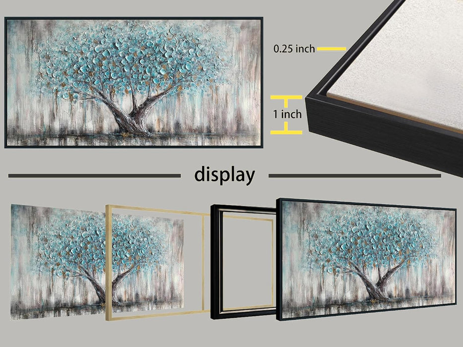 Framed Teal TreeOfLife CanvasArtwork Wall Art 58x29