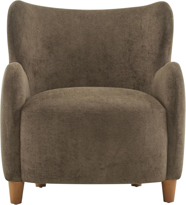 Auden Wingback Accent Chair, Fabric Club Chair, Velvet Upholstered Armchair, Curved Backrest Single Sofa, Soft Cushion Seating, Reading Lounge Chair for Living Room, Brown