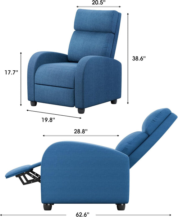 Recliner Chair, Recliner Sofa for Adults, Recliners Home Theater Seating with Lumbar Support, Reclining Sofa Chair for Living Room (Fabric, Blue)