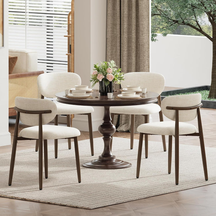 Upholstered Dining Chairs Set of 6 with Curved Back, Beige