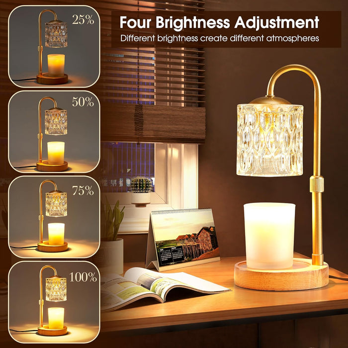Dimmable Candle Warmer Lamp with Timer, Height Adjustable Electric Candle Wax Warmer, Christmas Birthday Gifts for Women Mom, House Warming Gifts New Home Room Decor, Solid Wood Base