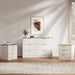 6 Drawer Dresser for Bedroom, 47.2" Wide Modern Chest of Drawers with 6 Large Storage Space with Curved Edge Design, Large Dresser W/Gold Metal Handles for Bedroom,White & Brown