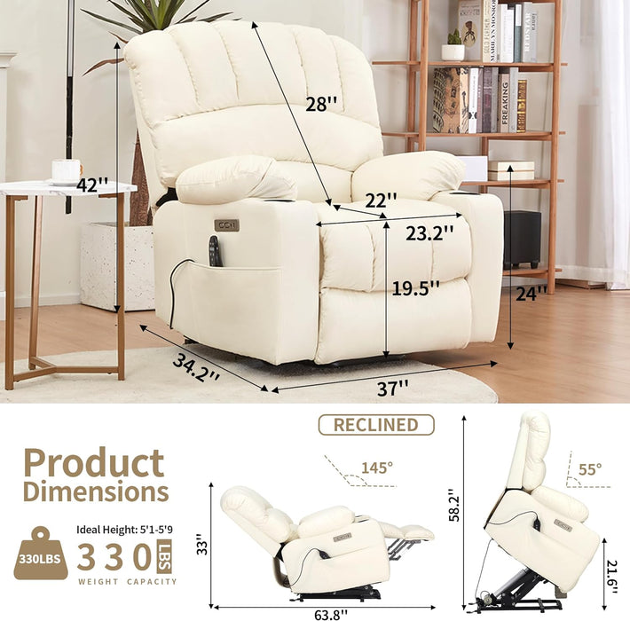 Off-White Power Recliner with Massage & Heat