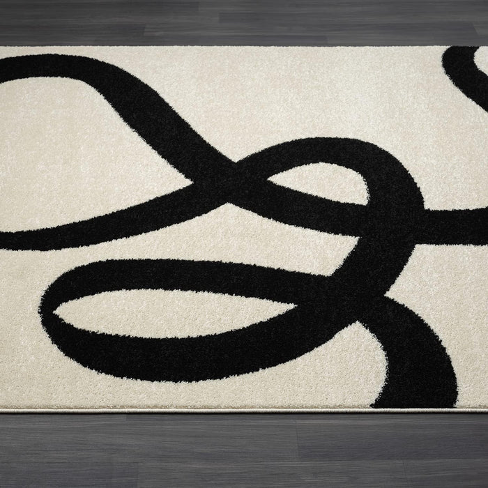 Abstract Beige/Black Area Rug - 8'X10' - Modern Curved Line Design - Deco Collection - Easy to Clean - Durable for High Traffic Areas - Living Room, Dining Room - Medium Pile