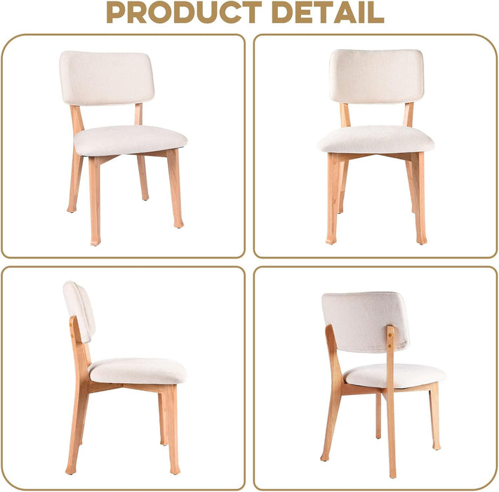 Wooden Dining Chairs Set of 2, Mid Century Modern Kitchen Chairs with Fabric Upholstered and Curved Backrest for Dining Room, Restaurant/Cafe, 300LBS Capacity, Natural