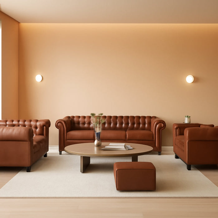 3 Piece Living Room Set, Sectional Chesterfield Sofa Chair Contemporary Upholstered Leather Loveseat Couch Sets for Living Room, Bedroom, Office