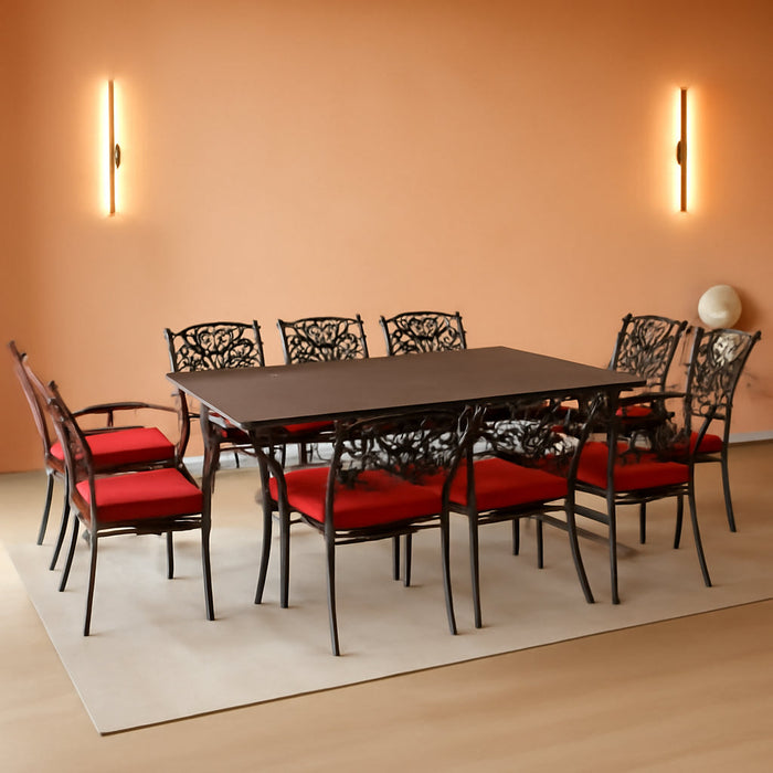 Traditions 11-Piece Patio Dining Set with 10 Stationary Chairs, Plush Red Cushions, and Extra Large Dining Table, Patio Dining Set for 10, All-Weather Rust-Resistant Luxury Outdoor Dining Set