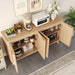 63" Fluted Sideboard Buffet Cabinet with Storage, Modern Curved Wood Credenza Media Console, Heavy Duty Coffee Bar Station with Adjustable Shelves for Kitchen, Living Room, Natural