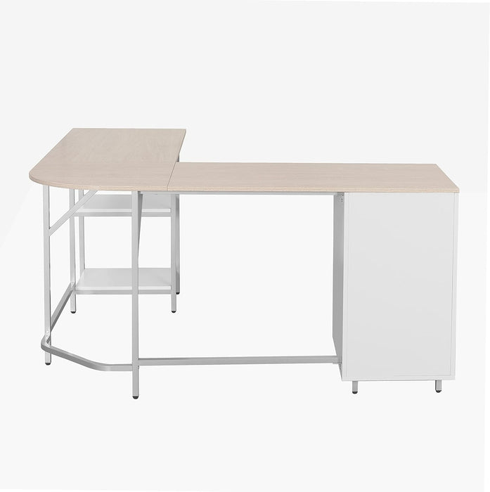 L Shaped Desk - Two-Toned Computer Desk with Drawers & Storage Shelves - Simple Modern Furniture & Home Office Space Corner Table for Work & Writing