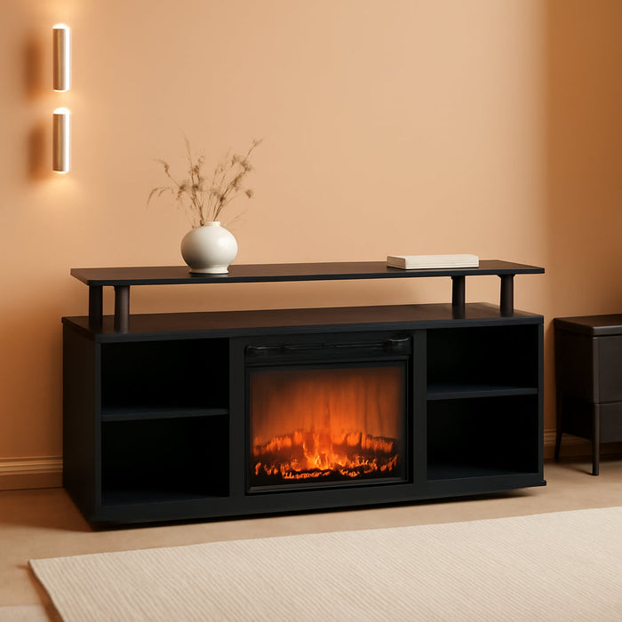 Jensen Open Shelving Storage Fireplace TV Entertainment Center for TV up to 55 Inch, Americano/Black