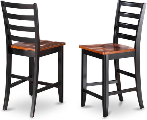 FAS-BLK-W Fairwind Counter Height Barstools - Ladder Back Wood Seat Chairs, Set of 2, Black & Cherry