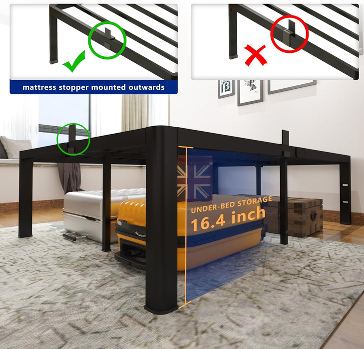 18 Inch Queen Platform Bed Frame - 3500 Lbs Heavy Duty Metal Mattress Foundation with Safe Rounded Corners & Recessed Legs, Non-Slip Mattress Retainers, Noise Free, No Box Spring Needed