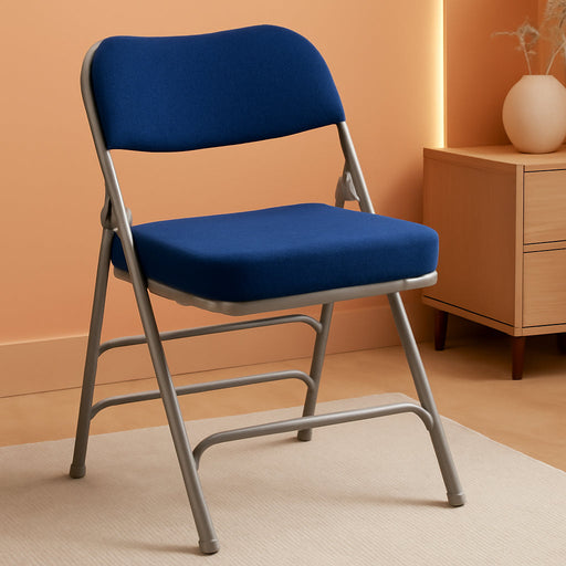 Hercules Series Metal Folding Chairs with Cushioned Seat, Fabric Upholstered Event Chairs with 300-Lb. Static Weight Capacity, Set of 2, Navy