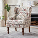 Red Floral Wingback Accent Chair Linen Upholstered