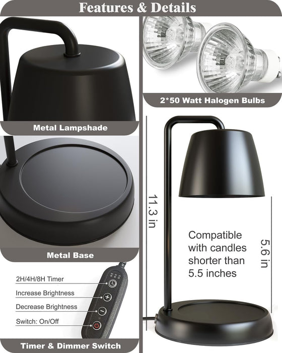 Candle Warmer Lamp with Timer and Dimmer - Electric Candle Lamp Warmer for Jar Candles - Ideal Home Decor Gift for Women, Daughter, and Mom - Includes 2 Bulbs (Black)