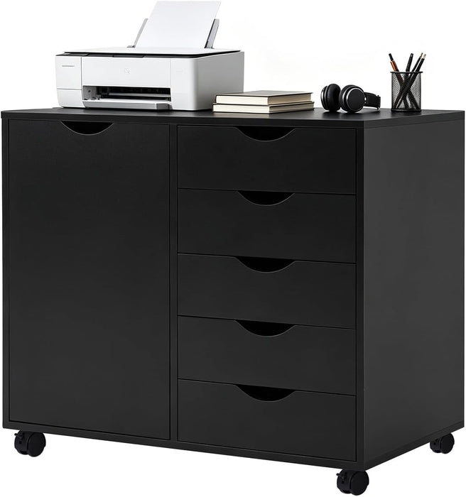 Black IndustrialGrade SolidWood File Cabinet On Wheels