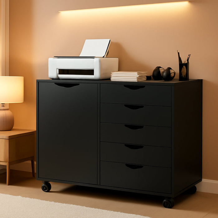 Black IndustrialGrade SolidWood File Cabinet On Wheels