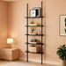 5 Tiers Narrow Bookshelf, Tall Adjustable Ladder Book Shelf with Open Storage, Floor to Ceiling Tension Mount, Wooden Industrial Bookcase for Living Room, 92 to 116 Inch, Black