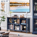 6 Cube Bookcase, Farmhouse Wood Low Storage Organizer Book Shelf, 47" Horizontal Navy Blue Console Bookshelf with Legs, Hallway Book Case for Entryway, Display Cabinet for Living Room, Office