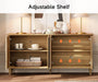 65-Inch Handcrafted Patchwork Decorative Buffet Cabinet with Pop-Up Design Doors,Full Unit Modern Modern Farmhouse Accent Credenza for Coffee Bar, Kitchen, and Living Room, Natural Oak