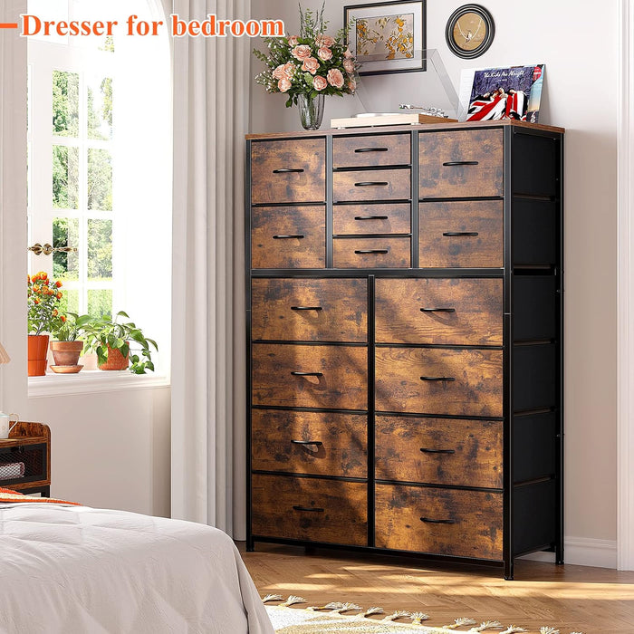 Rustic Brown Dresser Tower with 16 Drawers