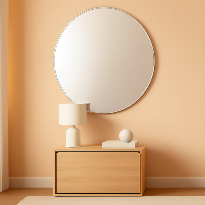 1801 Bathroom Wall Mirror, 32"H X 24"W Modern Mirror for Living Room, Vanity, Slim Design Beveled Frameless Large Oval Mirror - Easy Mount Safety Bracket