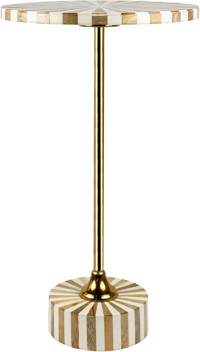 END1004A Calix 23.5" Contemporary Minimalist Metal/Resin round End Table, Light Brown/White Drink Table for Living Room, Bedroom, Office, Bathroom