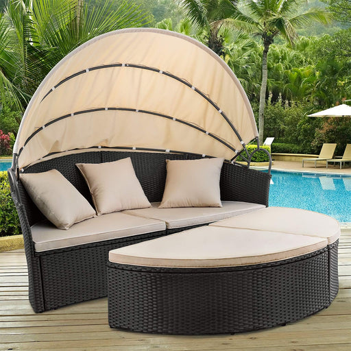 Patio Furniture Outdoor round Daybed with Retractable Canopy Wicker Rattan Separated Seating Sectional Sofa for Patio Lawn Garden Backyard Porch