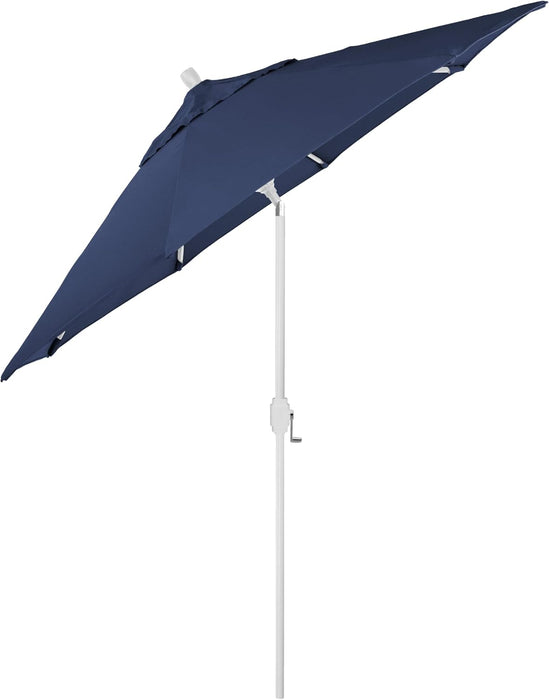 12-Year-Non-Fading, 9Ft Premium Sunbrella Patio Umbrella, Hand-Crank, Button-Tilt, White Frame, Navy Fabric