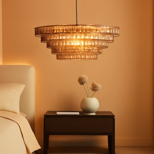 Large Chandelier, 48" Gold Chandelier for Dining Room, 8-Light round Drum Kitchen Island Hanging Light Fixture Perfect for Living Room, Bedroom