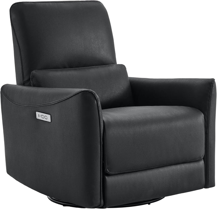 Power Recliner Chair Swivel Glider, FSC Certified Upholstered Faux Leather Living Room Nursery Reclining Sofa Chair with Lumbar Support, Black