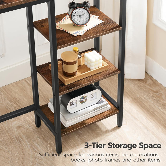 Console Table with Power Outlet, 63" behind Sofa Table with Shelves, Narrow Entryway Table with Storage, Couch Table for Living Room, Hallway, Rustic Brown and Black BF164UXG01