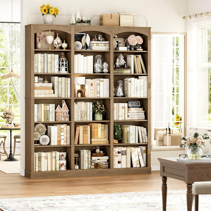 71" Triple Wide Bookshelf, 6 Tier Tall Bookshelf, Large Arched Bookcase with Curved Baffle, 63.4" Wide Book Shelf with 18 Open Display Shelves for Living Room, Study, Phoebe Zhennan