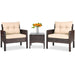 3 Pieces Outdoor Patio Rattan Conversation Set with Seat Cushions