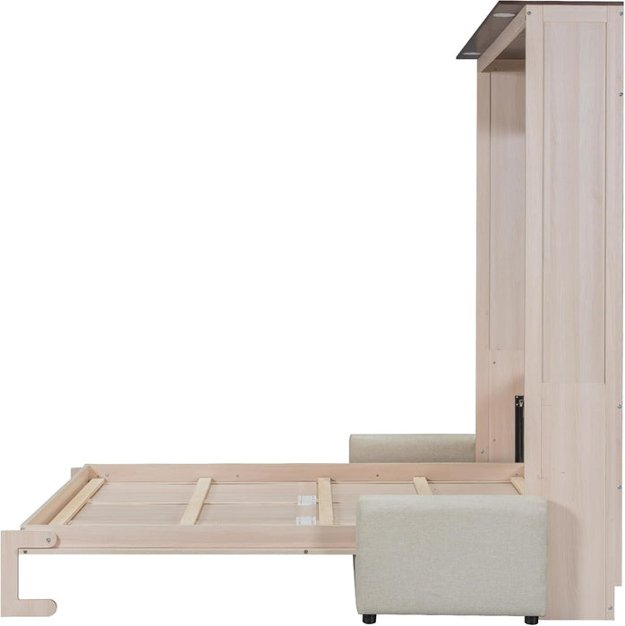 Queen Size Murphy Wallbed Beige With ConvertibleSofaLED