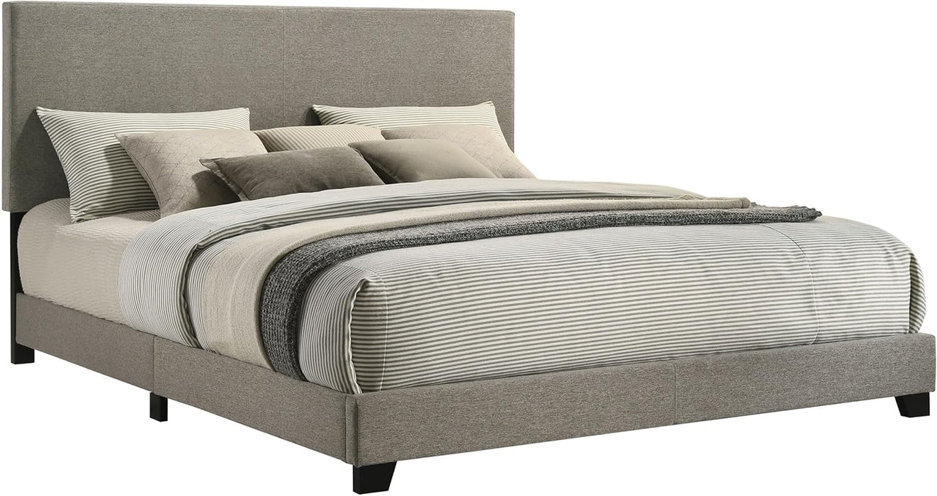 Home Furnishings - Dorian - Fabric Upholstered Wood Panel Bed with Padded Headboard, Wood Legs and Transitional Style - Bedroom - California King Size - Taupe - 300851KW